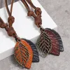 Rétro Plante Feuille Pendentif Collier En Cuir Feuille Réglable Chaîne Fine bijoux Colliers pour femmes hommes Mode bijoux cadeau volonté et sable