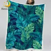 BlessLiving 3D Feuilles De Palmier Jeter Couverture Feuille Tropicale Sherpa Couverture Turquoise Vert Doux Polaire Couverture En Peluche Couvre-lits Koce 201113