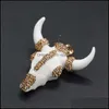 Kolye Kolye kolyeler takılar Beyaz Bl Bl Bone Cow Head Skl Charms ile Kristal Rhinestone ile DIY Kolye Yapma Hediye Drop Deli