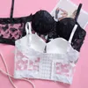 Mesh Camisole Top Female 3D Butterfly Decoration Perspective Fishbone Shapewear Underwear Sexy Gathering Bra Y911 220316