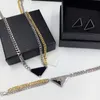 Mens Designer Bracelets Necklace Earrings Set Womens Double Chain Gold Silver Jewelry Designers Luxury P Triangle Bracelet Necklaces Earring 2206242D