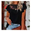 Bluzki Krótkie rękawy koszula Summer koronka UP Solidny kolor żeński kalenowca vintage vintage Blusa Muyogram koszulki Womens Sexy Tops W220409