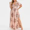 Plus Größe Kleider Sommer Frauen Blumen Drucken Maxi Kleid Mode Kurzarm Casual Lose Weibliche Vintage ClothingPlus