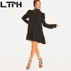 LTPH özel satış gevşek zarif kadın elbise puf kollu balıkçı yaka ruffles a-line artı boyutu şifon elbiseler bahar 220317