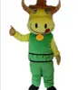 Outlety fabryczne Gorące żółte kostium do maskotki bydła nosić zielony garnitur z małym dzwonem