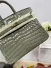 25 cm Brand Tote Real Shinny Crocodile Handsbag Design Hands Sac à main entièrement fait à la main