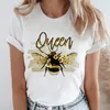Mulheres impressas de abelha flor fofa tees de moda cartoon roupas femininas de manga curta Tops Ladies Camiseta gráfica