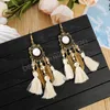Retro Long Tassel Bead Dangle Earrings For Women Palace Style Carved European and American Earrings Ethnic Jewelry Indian Jhumka