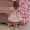 Mädchenkleider Yipeisha Prinzessin Blumenmädchenkleid zum Geburtstag O Hals Kurzärmele Puffknie Länge Glitz