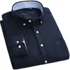 S ~ 6xl Casual Men Shirt Solid Plus Storlek Långärmad Button Down Collar Regular Fit Tjock Oxford Fritid Skjorta Mens Vit Blå 220324