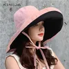 Mujeres de verano Moda de doble cara ancha Sombrero para el sol de ala grande Gorra de pescador de playa al aire libre Sombrero con protección solar a prueba de rayos UV Sombrero de cubo 220519319U