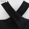 Zevity Women Chic Sexy Cross Strap Black Knitting Camis Tank High Street Ladies Summer Slim Crop Tops SW835 220519