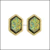 Studkvinnor Hexagon Druzy Drusy ￶rh￤ngen Gyllene pl￤terade mini Guldlila harts Studs Earring Christmas Gift Drop Delivery 2021 Yydhome Dhnfl