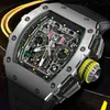 Luxusmenschen Mechanik Uhr Richa Milles Marke Skelett Automatisch mechanisch schwarze Gummi -Herren Gelbes Zifferblatt Roségold Armbanduhr