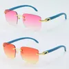 Wholesale Rimless Wood Metal Frames Womens 8300816 Sunglasses Driving Glasses Decoration Frame High quality Square Sun Glasses Luxury Pink Lenses Size:54-18-135mm