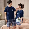 Short Sleeve Sleepwear Couple Men and Women Matching Home Set Cotton Pjs Cartoon Prints Leisure Nightwear Pajamas for Summer 220628