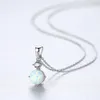 Utsökt Sterling Silver 925 Round Opal Pendant Necklace For Women Cut Chain Halsband Fashion Jewellery9308100