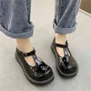 Vestido sapatos fofos t strap plataforma lolita feminino grossa de couro de patente preto redondo de dedão 2022 mola outono gótico japonês mocassins 220518