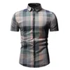 Camisas informales para hombre, camisa a cuadros de manga corta con textura delicada clásica para hombre, vestido de solapa de verano, Tops diarios para hombre