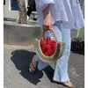 الأكياس المسائية لطيف البطيخ تصميم القش قش حبل نساء منسوجة حقائب اليد المصنوعة يدويًا شاطئ الصيف الأنيق بالي سلة صغيرة الحمل 2022