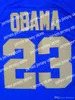جديد #23 باراك أوباما بوناهو جيرسي رخيصة أوباما القمصان الكلية الأزرق الأزرق مخيطات التذكارية الطبعة القميص كرة السلة