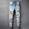 Jeans Cool Style Luxury Fashion Embroidered Patches Denim Ripped Biker Black Blue Men Slim Pencil Jean Slim Fit TR3Q