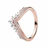 Roségoldener Prinzessinnen-Wunschring aus 925er Sterlingsilber, Designer-Schmuck für Damen und Mädchen, Hochzeitsgeschenk mit Originalverpackung für das Pandora-Ringset