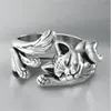 Band Rings Cute Fortune Cat Shape Women Opening Rings Silver Color Dance Party Finger Ring Delicate Girl Gift GC1195