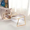 Fashion Double Cat Bowl Transparent Dog with Stand Pet Feeding Water for Cats Food Feeder s Product Stuff 220323