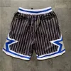 빈티지 남성 Orlandos 1992-93 Just Don Pocket Shorts Black White Blue 정통 레트로 클래식 Mesh Mishell Ness Basketba194i