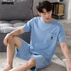 Big Pajamas Set for Men Summer Two Piece Sleepwear Shorts Sleeved Plus Size 3xl 4xl Loungewear Cotton Nightwear 220705