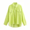 Women's Blouses & Shirts 2022 Spring Autumn Fluorescent Green Shirt Fashion Oversized Corduroy Full Pocket Loose Blouse High Street Dazzling