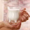 Creative Tumblers Cow Double Layer Glass Creamer Cup 250ml Lovely Milk Jug Juice Tea Coffee Cups Clear Glasses Mug Milk Frother Pitcher ZC1215