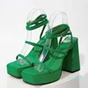 Brand Big Size 42 Summer Green Goth High Heels Sexy Party Chunky Platform Sandals Shoes Women