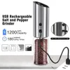 Conjunto de moedor elétrico de sal e pimenta Conjunto recarregável USB Shakers Shakers Automatic Spice Steel Machine Kitchen Tool 220524