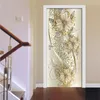 Autocollant de porte 3D, fleurs en relief dorées, papier peint d'art Mural, affiche en PVC auto-adhésif amovible, décalcomanie de maison 220716