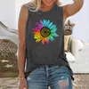 Färgglad Sun Flower Sunflower Print Harajuku Women Tshirt Casual ärmlösa Loose Summer Tees Tops Vintage Ladies T Shirt 220602