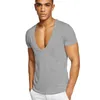 Summer Sexy Deep VNeck Mens T Shirt Low Cut Vneck Wide Vee Tee Male Tshirt Short Sleeve Causal Solid Tops Invisible Undershirt 220618