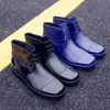 패션 PVC 장화 플랫 galoshes 남자 블랙 Rainboots 블루 고무 발목 부츠 버클 Botas