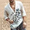 WENYUJH hommes mode Hippie chemise en lin décontracté manches moyennes col en V été plage lâche t-shirt hauts couleur unie t-shirts 220606