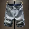 Summer Men Ripped Hole Denim Shorts Casual Straight Fashion Vintage Bleach Street Motorcycle Short Jeans Male Bermuda 220627