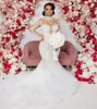 Suknie ślubne z koralikami syreny 2022 Strażne długie rękawy pociąg przy imprezach ślubnych w rozmiarze Arabski kobiety vestidos de noiva