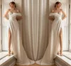 White Wedding Bridal Dress 2022 One Shoulder Pleat Ruched Court Train High Slit Custom Plus Size Vestidos De Noiva