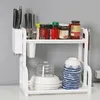 Ganci Binari Rack multifunzionale Stoccaggio a 2 strati Condimento per cucina Accessori per tagliere a doppio strato Ganci