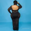 Plus Size Kleider Herbstkleidung für Frauen Langarm Spitze Maxikleid Mesh Rückenfrei Sexy Schwarz Party Großhandel DropPlus