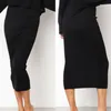 Frauen Gestrickte Bodycon Langen Rock Mode Sexy Schwarz Weiß Hohe Taille Bleistift Röcke Weibliche Elastische Club Tragen 220317