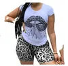 2022 Kvinnors tr￤ningsdr￤kter plus storlek 5xl Tv￥delupps￤ttning f￶r kvinnliga sp￥rdr￤kt L￤ppar Kort ￤rm Top Leopard Shorts Sweat Suit 2 PCS Outfits Matching Set