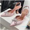 womens Dress Shoes Fashion Bowtie Water drill buckle Silk cloth shoes Genuine Leather sole 9.5CM heels women shoe superior quality High heeled sandal
