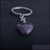 Nyckelringar smycken Natural Crystal Stone Heart Shape Pendant Healing Keychains For Women Men Bag Decor Drop Delivery DHS8V