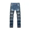 Erkek Skinny Jeans Biker erkekler pist sıkıntılı ince elastik denim yıkanmış siyah kot pantolon mavi yükseklik kalitesi290g